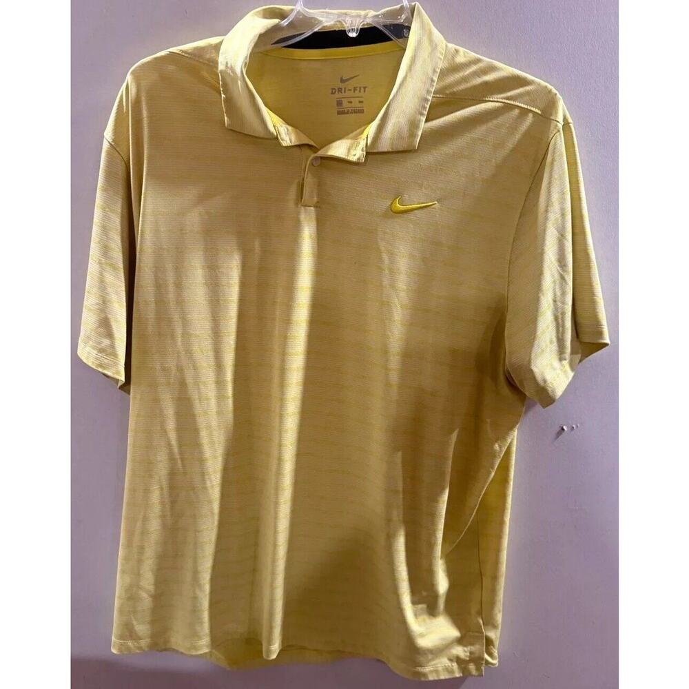 Nike Polo Shirt Mens 2XL Yellow Striped Golf Performance Short Sleeve Collared